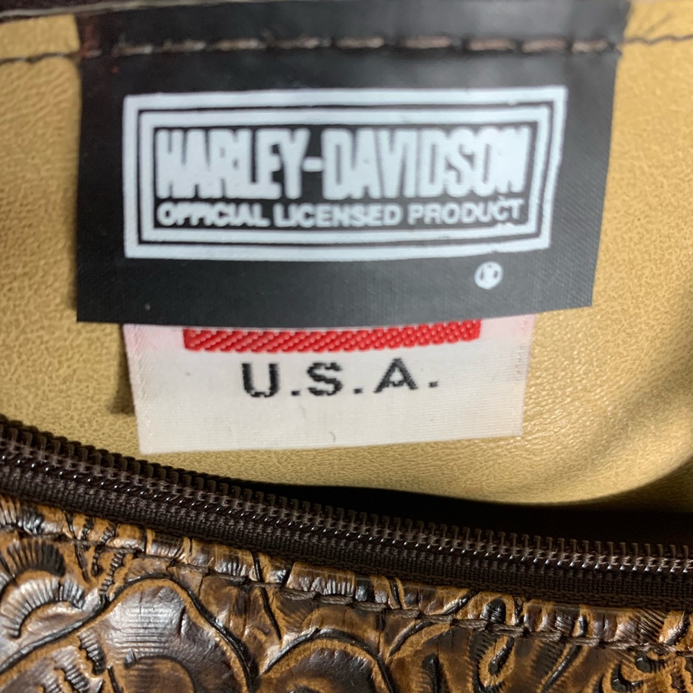 Harley-Davidson Vintage Tooled Brown Leather Shoulder Bag - Picture 6 of 8